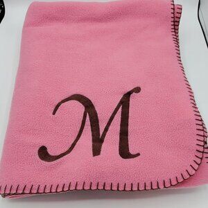 Allure Pink Fleece Monogram M Blanket Throw